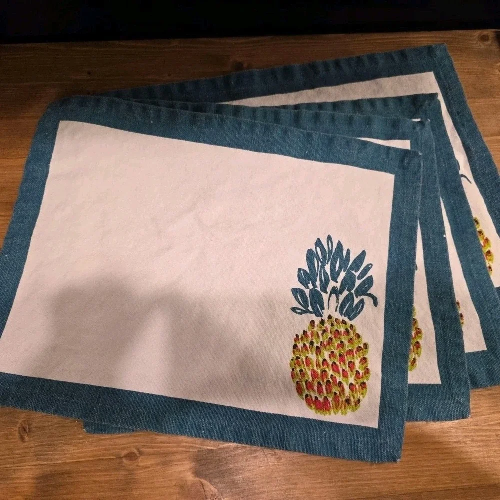 Set Of‎ 4 Pineapple Kitchen Placemats Turquoise 16x13